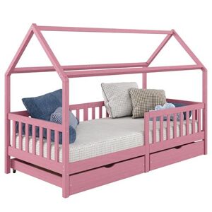 Non communiqué Lit cabane NUNA lit enfant simple montessori en bois 90 x 200 cm, avec rangement 2 tiroirs, en pin massif lasuré rose Rose - Publicité