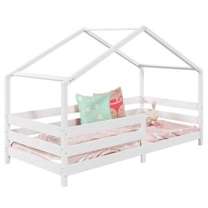 Non communiqué Lit cabane RENA lit simple montessori pour enfant 90 x 190 cm, avec barrières de protection, en pin massif lasuré blanc Blanc - Publicité