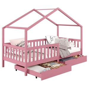 Non communiqué Lit cabane ELEA lit enfant simple montessori 90 x 190 cm, avec 2 tiroirs de rangement, en pin massif lasuré rose Rose - Publicité