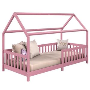 Non communiqué Lit cabane NINA lit enfant simple montessori en bois 90 x 190 cm, en pin massif lasuré rose Rose - Publicité