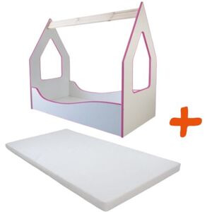 Non communiqué TOPBEDS Lit et Matelas - Lit Cabane Blanc et Rose Enfant - 140 x 70 cm Blanc - Publicité