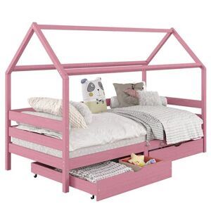 Non communiqué Lit cabane CLIA lit simple pour enfant montessori 90 x 200 cm avec rangement 2 tiroirs et barrières sur 3 côtés, pin rose Rose - Publicité