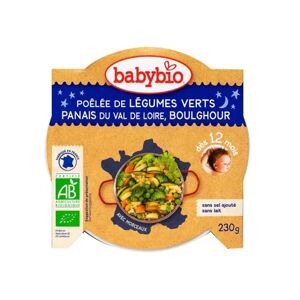 Babybio Bonne Nuit dès 12 Mois Assiette Légumes Verts Panais Boulghour 230 Grammes - Publicité