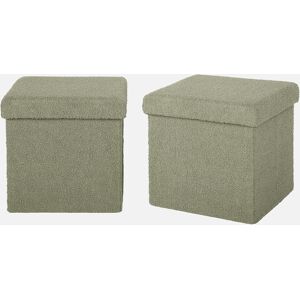 sweeek Lot de 2 tabourets de rangement verts en bouclettes avec coffre pour enfant pliable - Vert