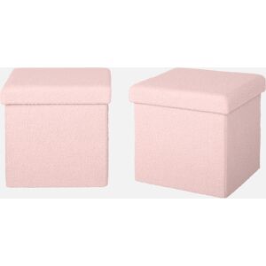 sweeek Lot de 2 tabourets de rangement roses en bouclettes avec coffre pour enfant pliable - Rose