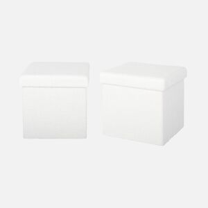 sweeek Lot de 2 tabourets de rangement blanc en bouclettes avec coffre pour enfant pliable - Blanc