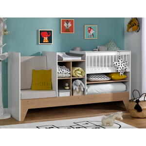 Chambrekids Lit bébé combiné évolutif Blanc & Bois Ecrin + matelas 40x80 - Publicité