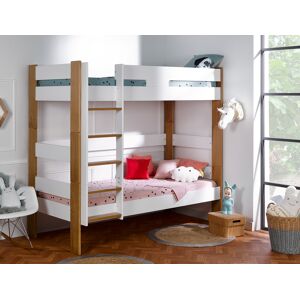 Chambrekids Lit superposé Scandi Blanc & Hêtre + 2 Matelas