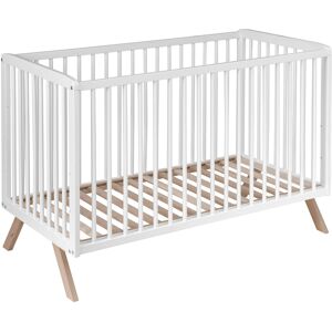 Baby Fox Lit bébé en bois massif blanc avec sommier réglable en hauteur 60x120