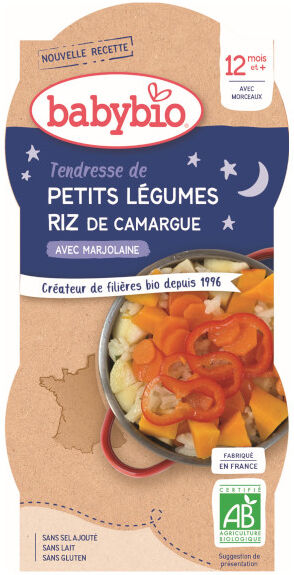 Babybio Bonne Nuit Bol Tendresse Petits Légumes Riz +12m Bio 2 x 200g