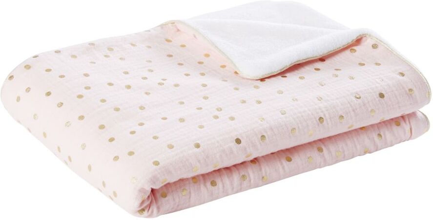 Maisons du Monde Couverture bébé en coton rose et blanc motifs à pois dorés 75x100