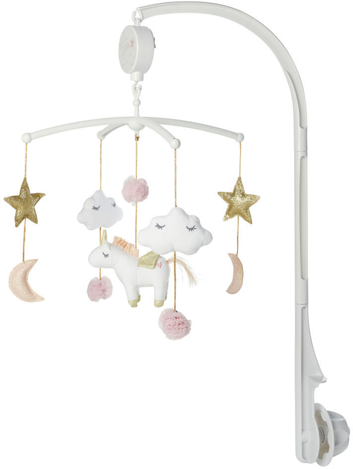 Maisons du Monde Mobile musical bébé en coton rose, blanc et doré