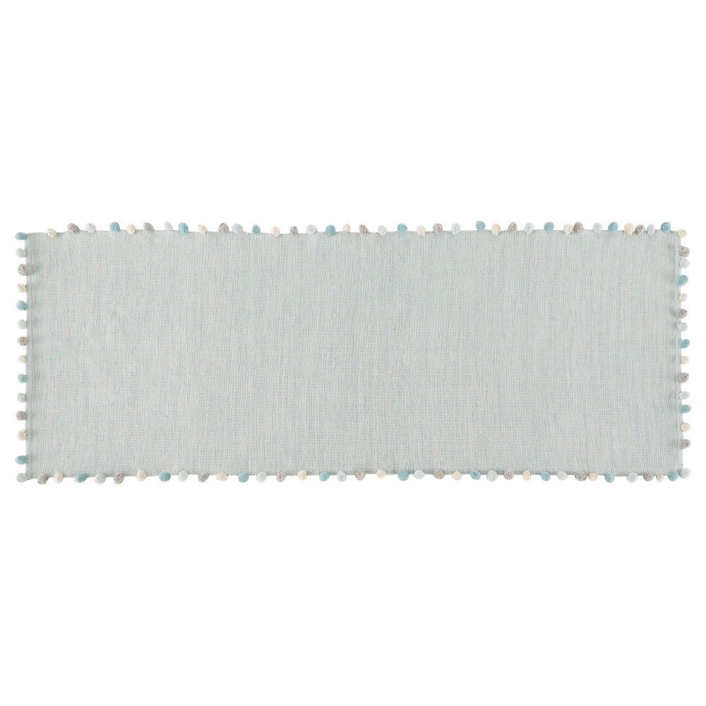 Maisons du Monde Tapis à pompons en coton vert 80x200