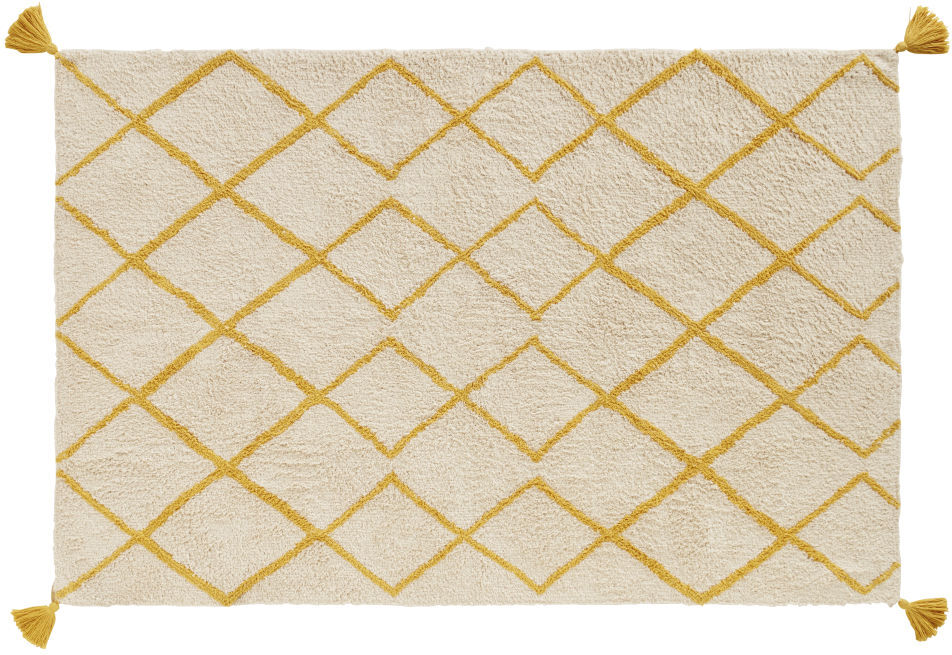 Maisons du Monde Tapis berbère en coton écru motifs graphiques jaune moutarde 120x180