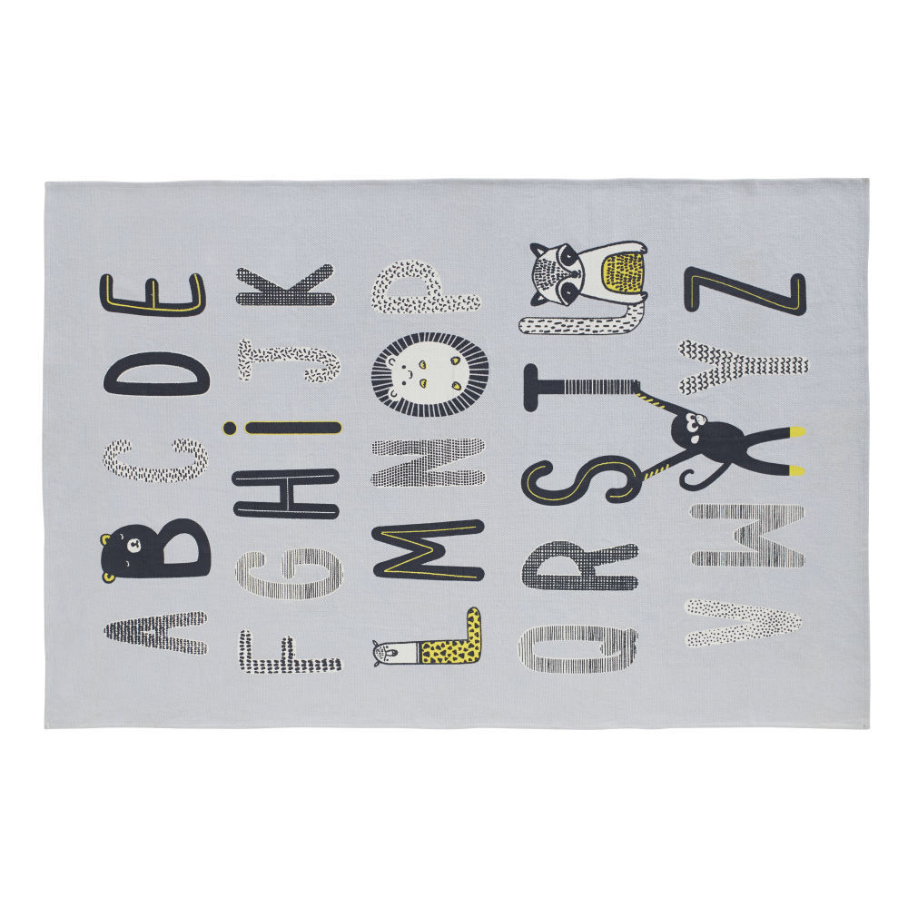 Maisons du Monde Tapis en coton gris imprimé alphabet 120x180