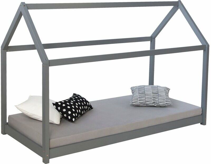 Décoshop26 - Lit cabane pour enfant en forme de maison en bois gris