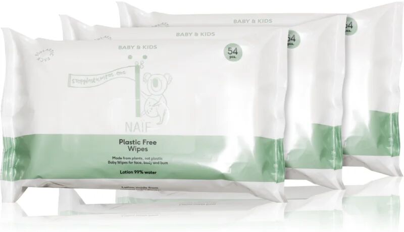 Naif Baby & Kids Plastic Free Wipes lingettes pour bébé 3x54 pcs