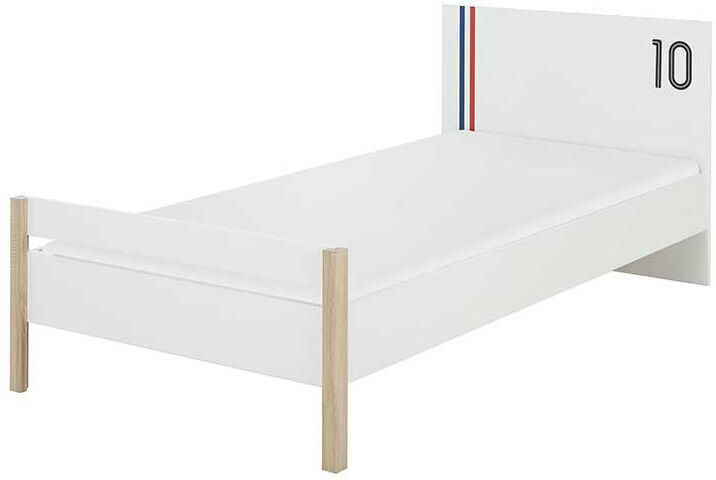 Tousmesmeubles Tête + Cadre de lit 120*200 cm Chêne/Blanc - SPORTY - L 130 x l 207 x H 80