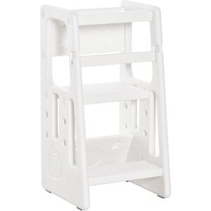 Homcom Scaletta per Bambini Torre Montessoriana Altezza Regolabile 3 Livelli, HDPE Inodore, 47x47x90cm, Bianco