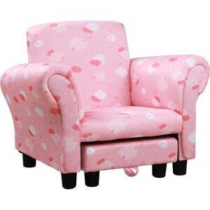 Homcom Poltroncina per Bambini con Poggiapiedi Estraibile, Struttura in Legno con Imbottitura, 57x42x45cm, Rosa e Bianco