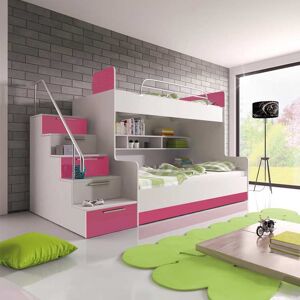 garneroarredamenti Letto a castello per bambini 254x120cm bianco rosa Enrico Gihome®