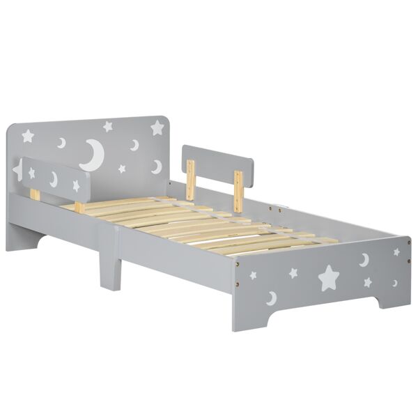 zonekiz letto per bambini 3-6 anni con motivi a stelle e luna in pannelli di mdf e truciolato, 143x76x49 cm, grigio e color legno