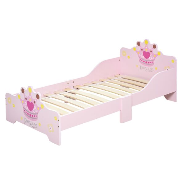 homcom letto per bambini con bordi rialzati e 6 gambe in legno per cameretta, lettino per bimbi da 3-6 anni, 143x73x60cm, rosa