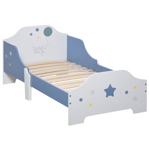 homcom letto basso per bambini +3 anni con sponde, lettino blu e bianco,atrezzatura stanza per bambino 143 x 74 x 59 cm aosom.it