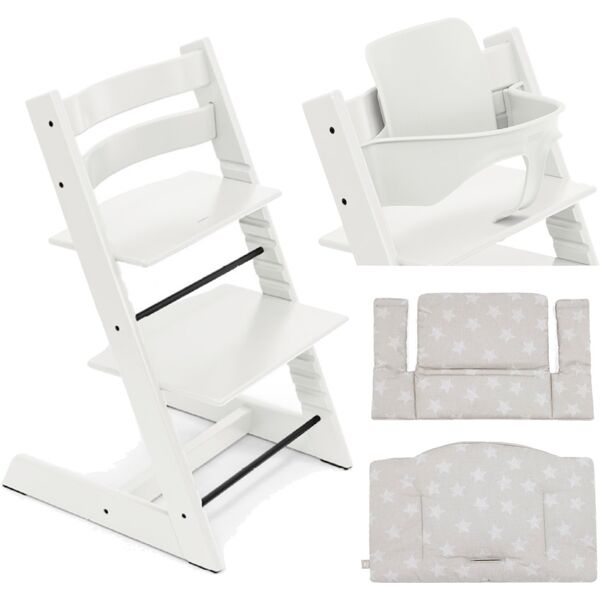 stokke promo tripp trapp con cuscino e baby set white - star silver