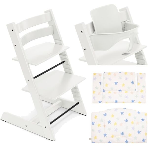 stokke promo tripp trapp con cuscino e baby set white - stars multi