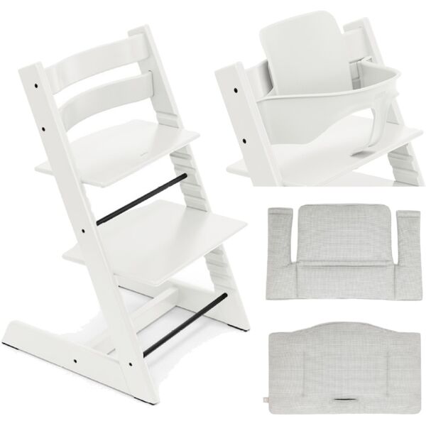 stokke promo tripp trapp con cuscino e baby set white - nordic grey