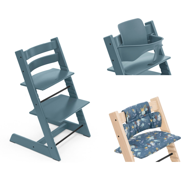 stokke promo tripp trapp con cuscino e baby set fjord blue - into the deep