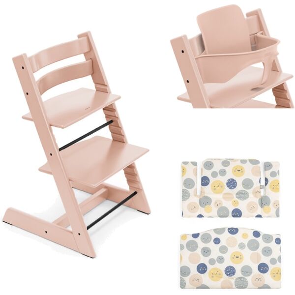 stokke promo tripp trapp con cuscino e baby set serene pink - soul system