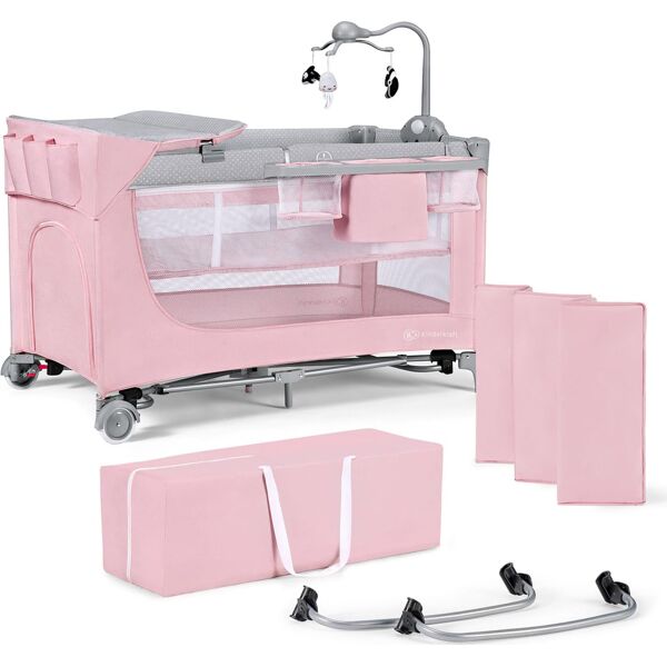 kinderkraft kcleod00pnk00ac lettino culla neonato da campeggio, viaggio, portatile altezza regolabile + accessori e borsa colore rosa - leody