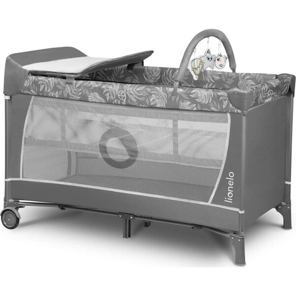 lionelo 94037000 flower grey stone lettino culla neonato da campeggio, viaggio, portatile con ruote + accessori e borsa colore grigio - flower grey stone