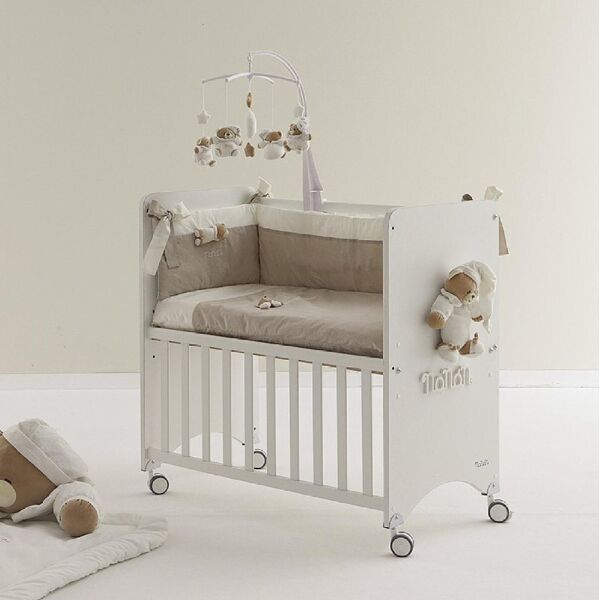 nanan 39201t lettino culla neonato in legno fianco letto co-sleeping con ruote + cuscino colore bianco - tato