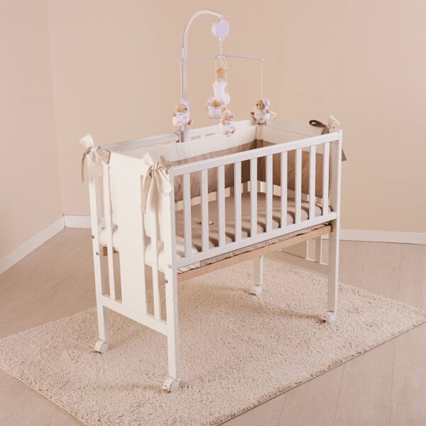 nanan 39901sb lettino culla neonato in legno fianco letto co-sleeping con ruote trasformabile in scrivania colore bianco - mini-me