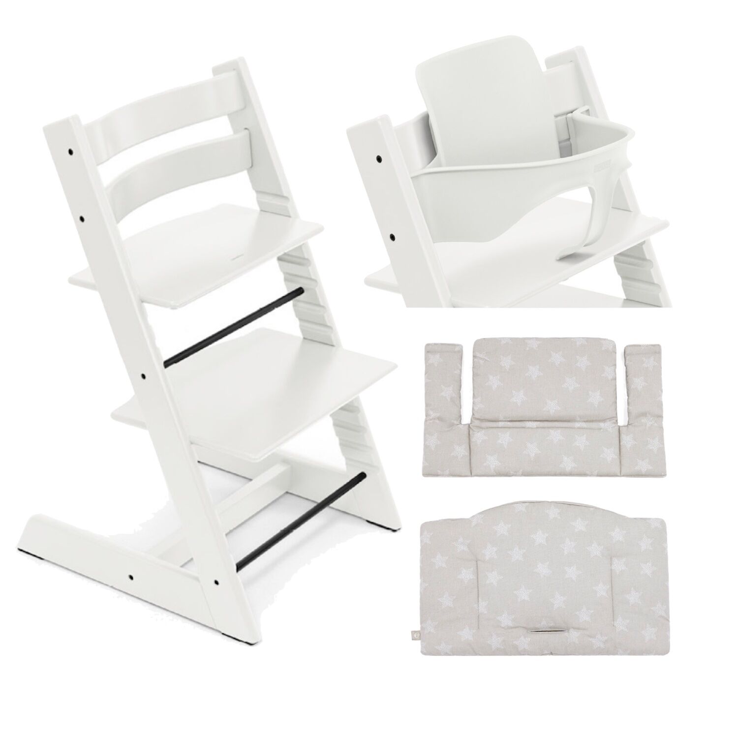 Stokke Promo Tripp Trapp con Cuscino e Baby Set White - Star Silver