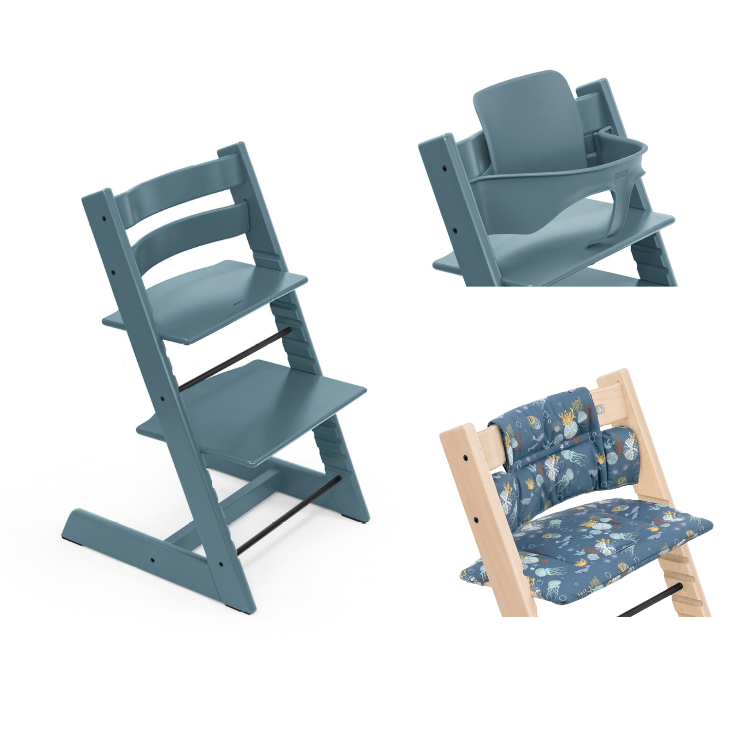 Stokke Promo Tripp Trapp con Cuscino e Baby Set Fjord Blue - Into The Deep