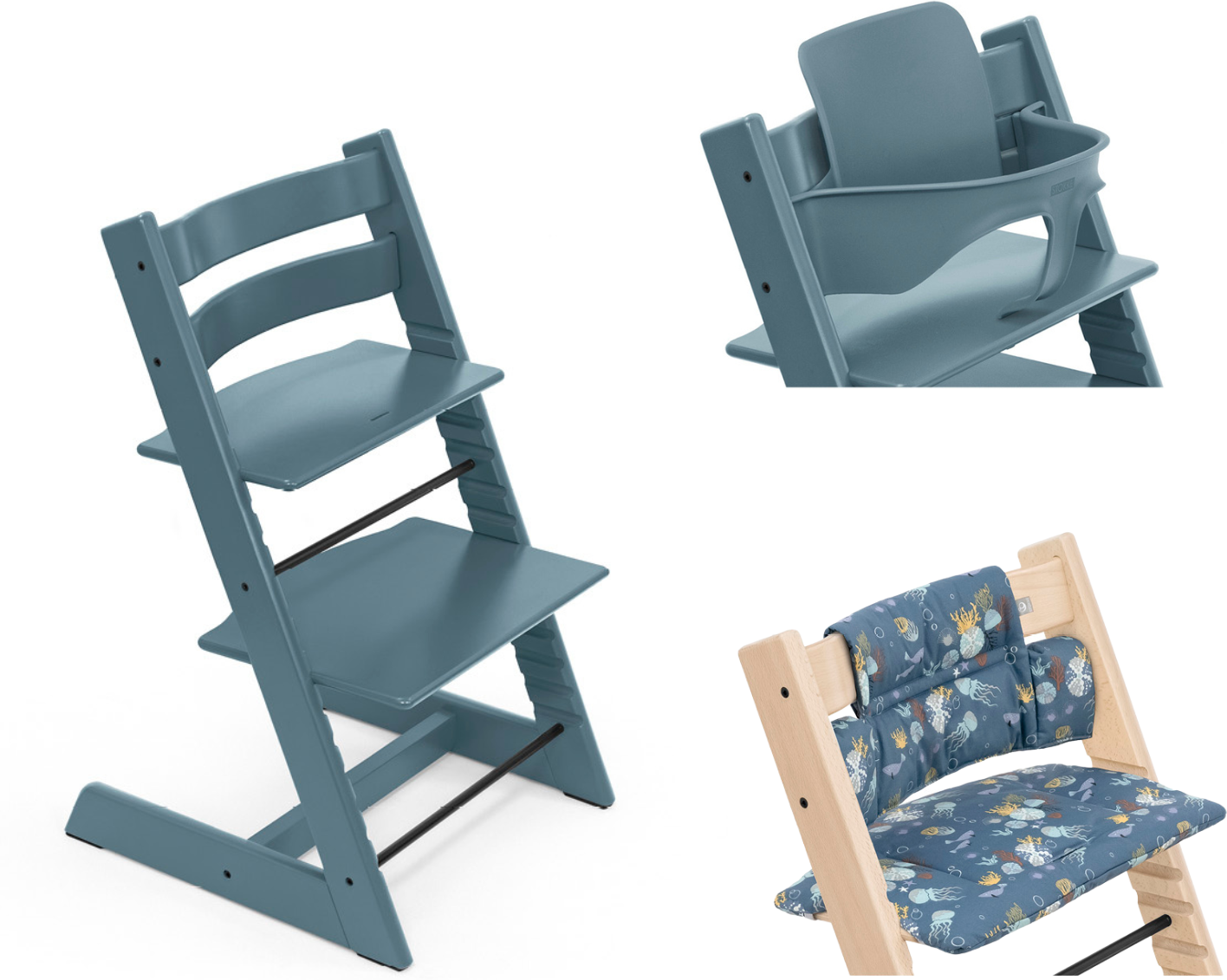 Stokke Promo Tripp Trapp con Cuscino e Baby Set Fjord Blue - Into The Deep