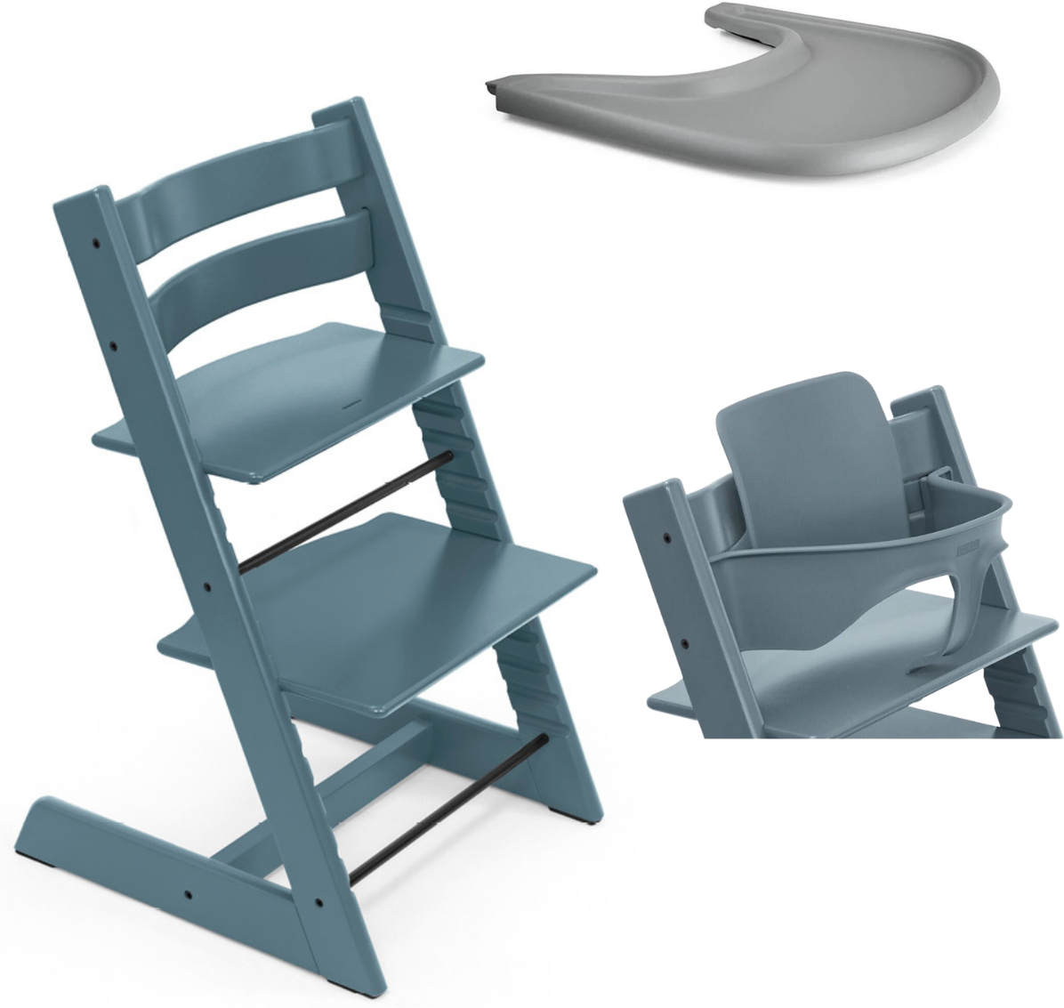 Stokke Promo Tripp Trapp e Vassoio con Baby Set Fjord Blue - Storm Grey