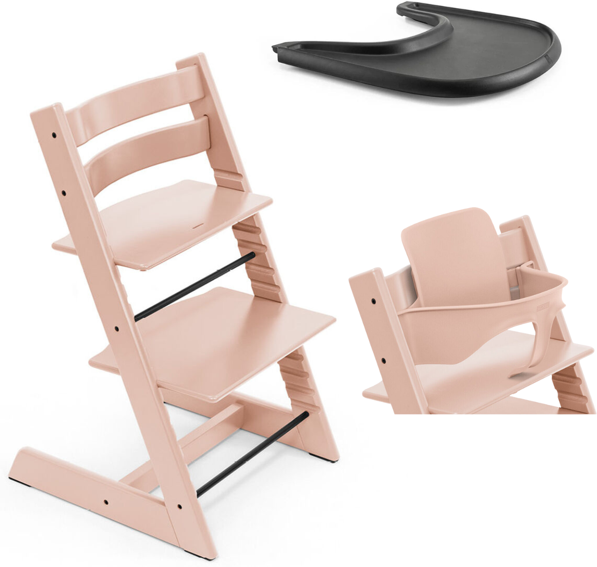 Stokke Promo Tripp Trapp e Vassoio con Baby Set Serene Pink - Black