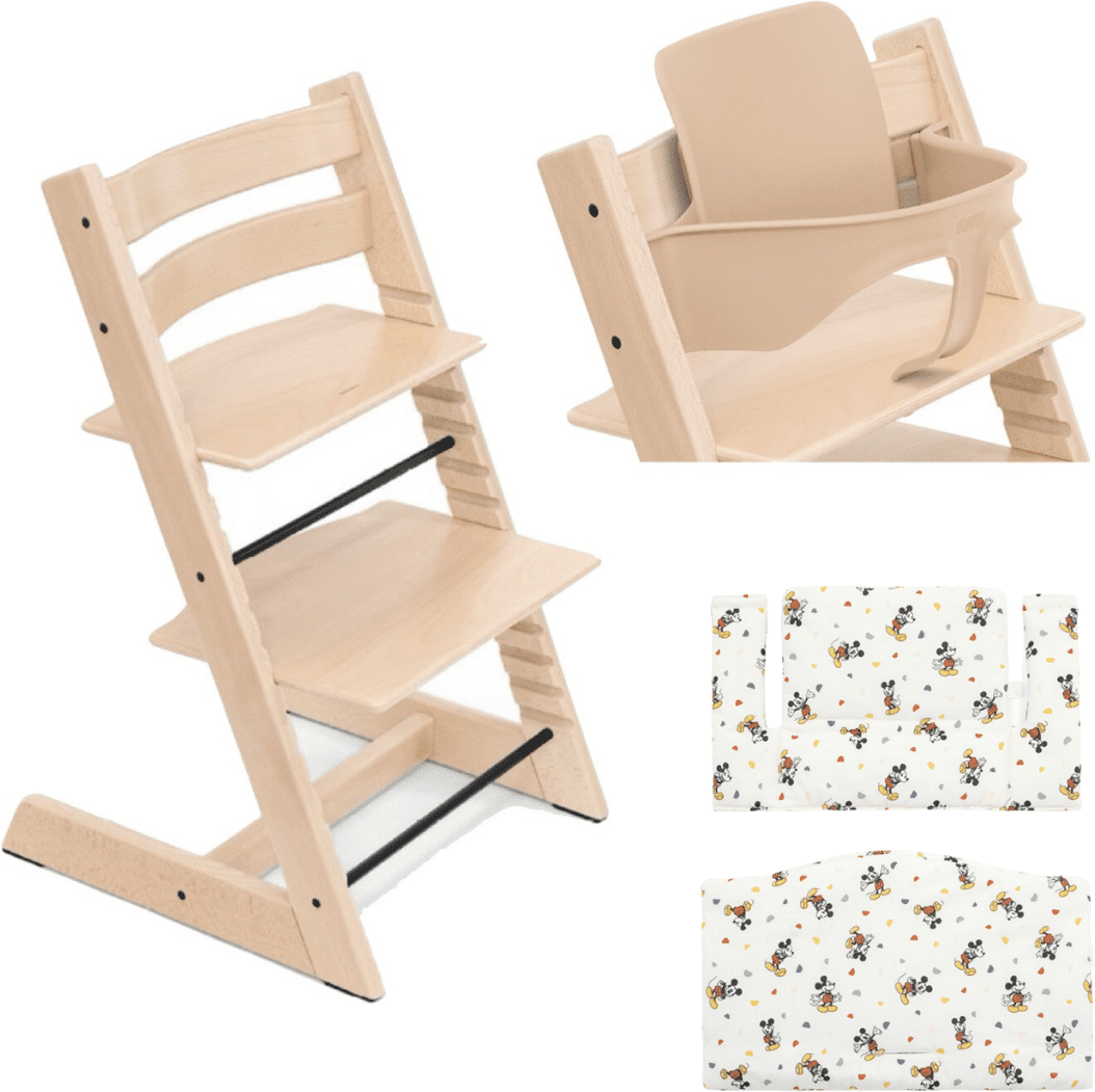 Stokke Promo Tripp Trapp con Cuscino e Baby Set Natural - Mickey Celebration