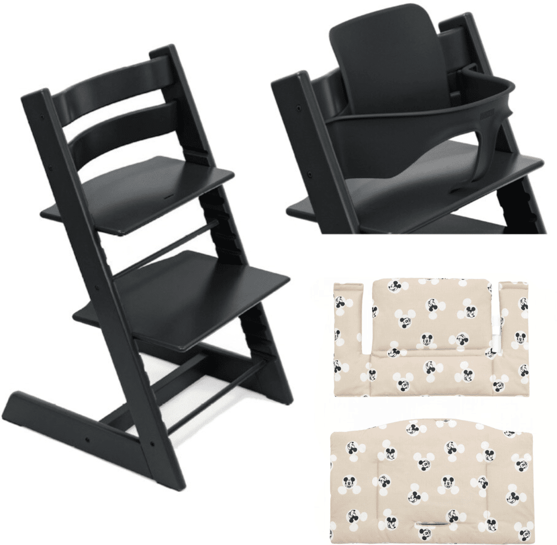 Stokke Promo Tripp Trapp con Cuscino e Baby Set Black - Mickey Signature