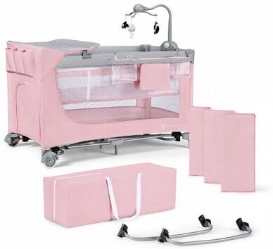 Kinderkraft Lettino da Viaggio / Campeggio Doppia Altezza Leody Pink Con Accessori