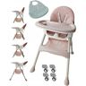 BDW 4in1 Kinderstoel Kinderstoel Baby Vanaf 6 Maanden Kinderstoel met Voetsteun, Riem, Tafel Kinderstoel Kinderstoel, Kinderstoel Baby met Ligfunctie, Kinderstoel Opvouwbaar Roze