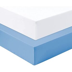 B01n0d9p7l Dudu N Girlie - Cot Bed Sheets 140 x 70 Fitted - Jersey Cotton Hypoallergenic Cot Bed Bedding Fully Elasticated Skirt Breathable Easy Care - (Pack of 2, White & Blue)
