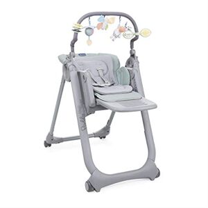 Chicco Polly Magic Relax Baby High Chair from Birth to 3 Years (15 kg), Adjustable Highchair with 4 Wheels, Fully Reclining, Compact Closure, Play Bar and Reducer Cushion - Antiguan Sky