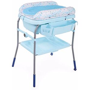 Chicco Cuddle & Bubble Ergonomic Baby Bathtub with Legs and Changing Mat with Padded and Soft Reducer, Adjustable Height, Compact Closure, Organizer, 2 Wheels, Max. 11 kg - Blue (Ocean)