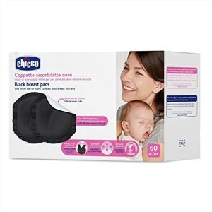 Chicco Absorbing Cups with Anti-Bacterial, Hygienic and Super Absorbent, Disposable Breastfeeding Pads, Invisible Under Dark Clothes, with Adhesive Strip, 60 Cups, Black Outer